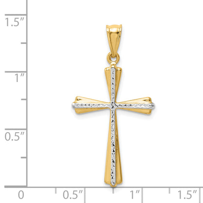 14K Yellow & Rhodium W/Rhodium Diamond Cut Cross Pendant