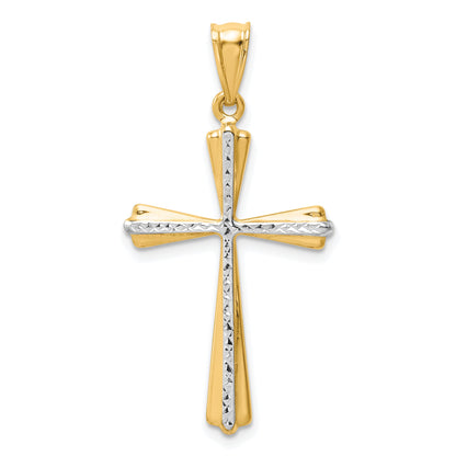 14K Yellow & Rhodium W/Rhodium Diamond Cut Cross Pendant