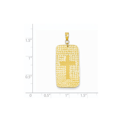 14k Yellow Gold Diamond-cut Rectangle Plate Shiny Cross Center Pendant