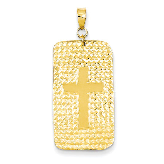 14k Yellow Gold Diamond-cut Rectangle Plate Shiny Cross Center Pendant