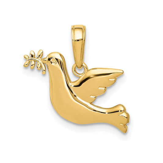 14K Yellow Gold Polished Dove Charm