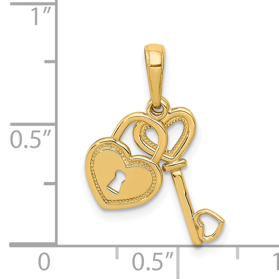 14K Yellow Gold Polished Moveable Heart Key And Lock Charm