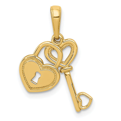 14K Yellow Gold Polished Moveable Heart Key And Lock Charm