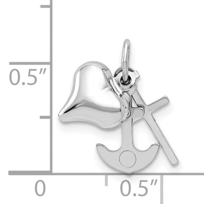 14K White Gold 3D Heart, Cross And Anchor Pendant