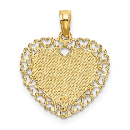 14K Yellow Gold Polished Daddys Little Girl Textured Heart Charm