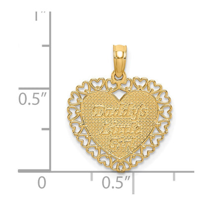 14K Yellow Gold Polished Daddys Little Girl Textured Heart Charm