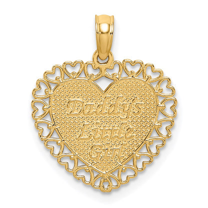 14K Yellow Gold Polished Daddys Little Girl Textured Heart Charm