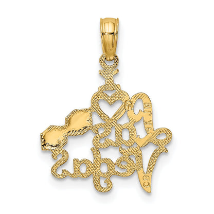 14K Yellow Gold I Heart Las Vegas With Dice Engraved Charm