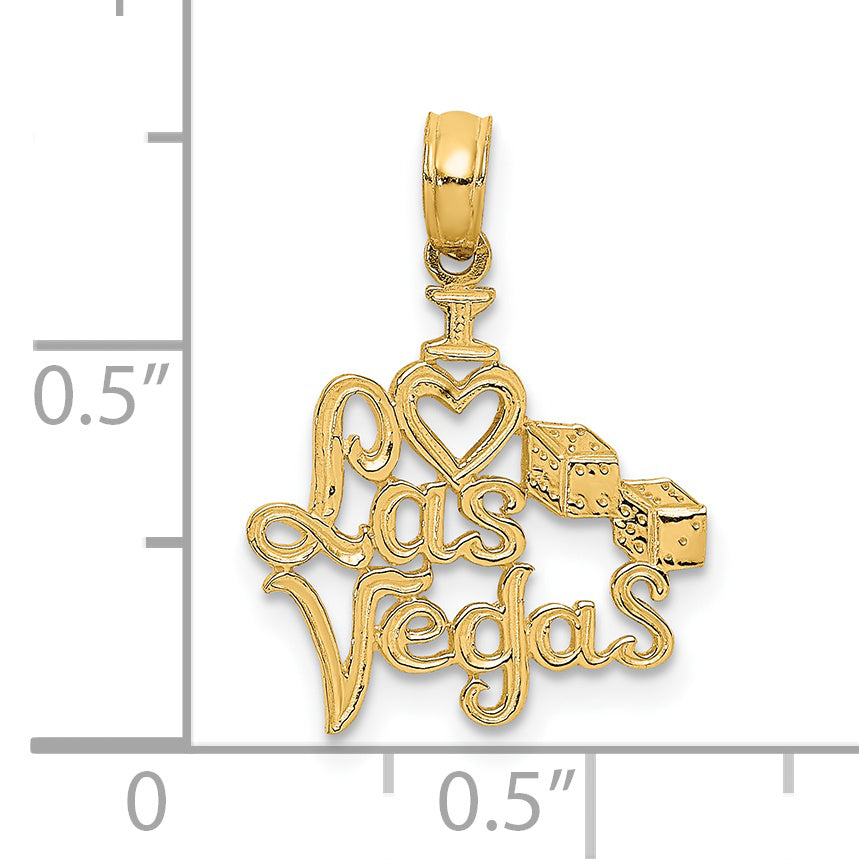 14K Yellow Gold I Heart Las Vegas With Dice Engraved Charm