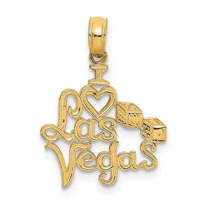 14K Yellow Gold I Heart Las Vegas With Dice Engraved Charm