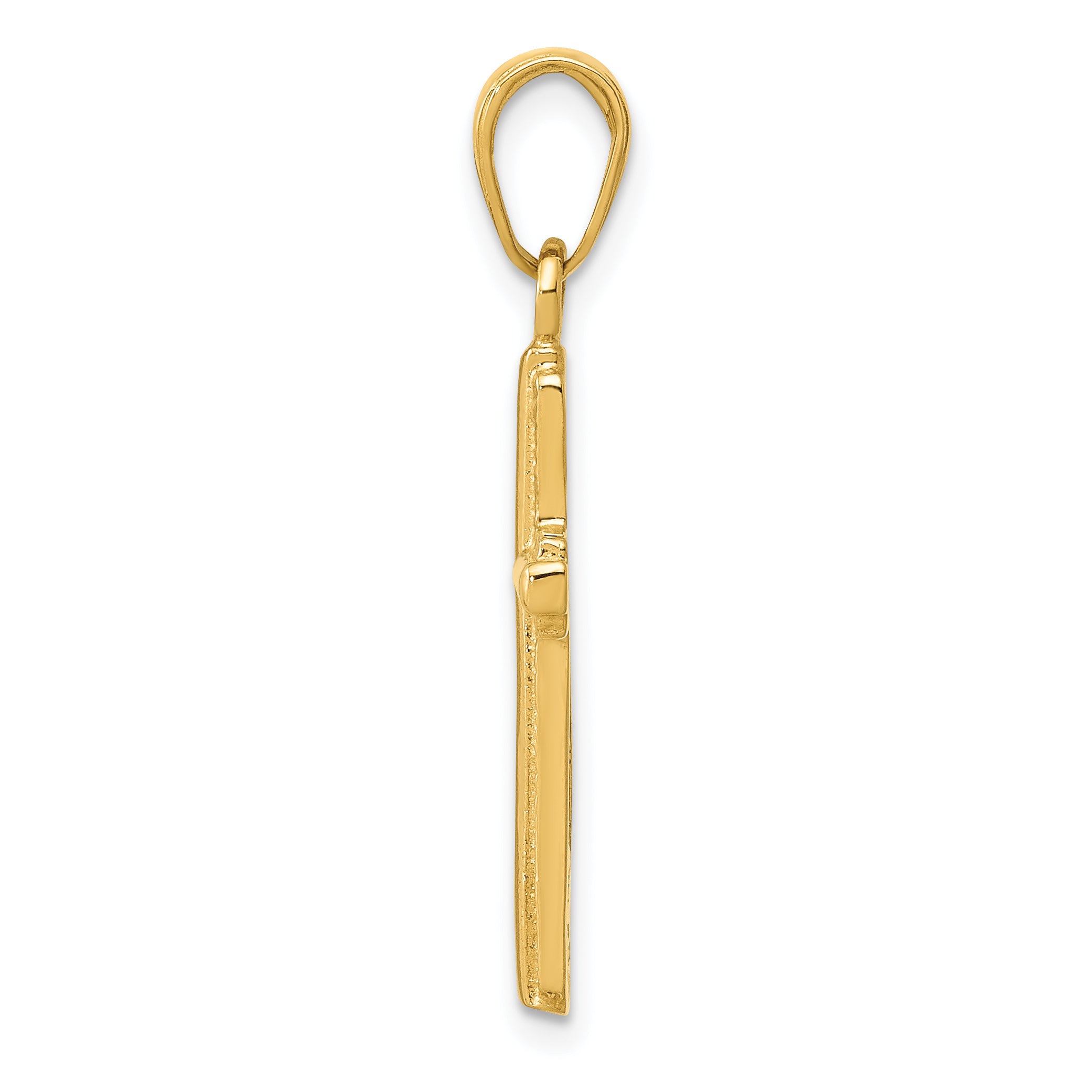 14K Yellow Gold Polished Cross With Striped Border Pendant