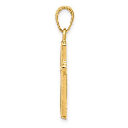 14K Yellow Gold Polished Cross With Striped Border Pendant