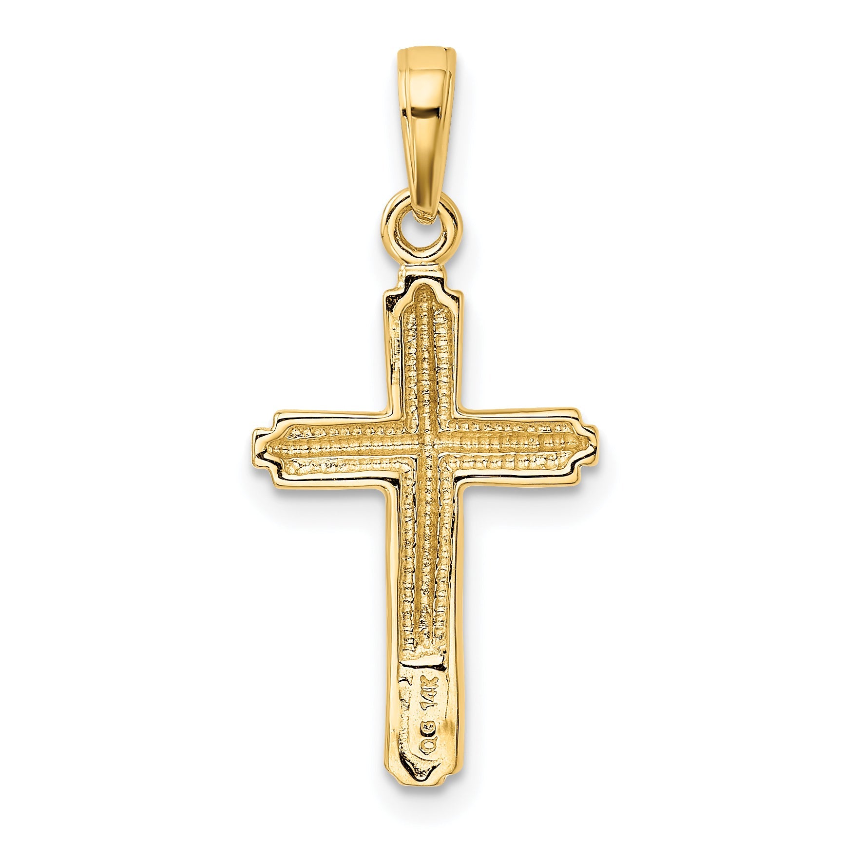 14K Yellow Gold Polished Cross With Striped Border Pendant