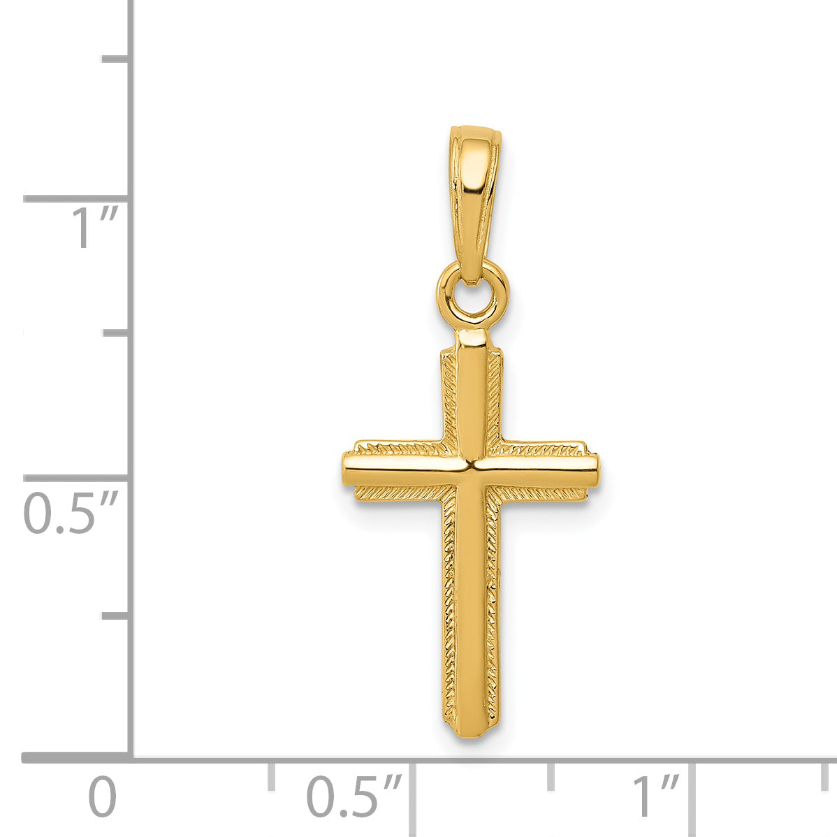 14K Yellow Gold Polished Cross With Stripped Border Pendant