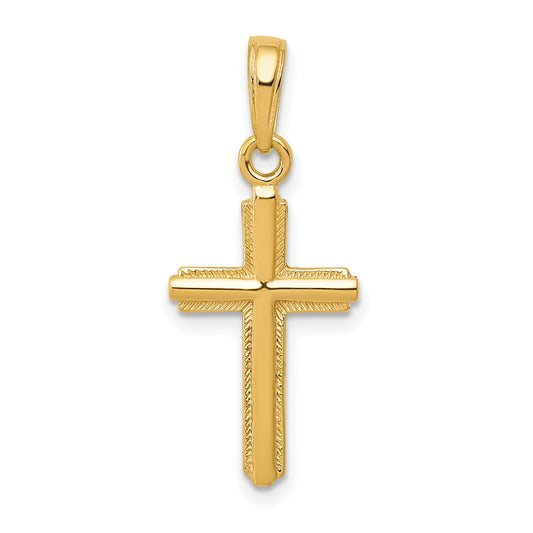 14K Yellow Gold Polished Cross With Stripped Border Pendant