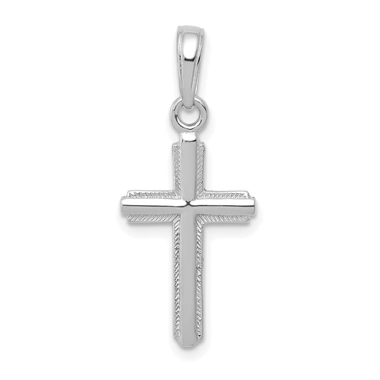 14K White Gold Polished Cross With Striped Border Pendant