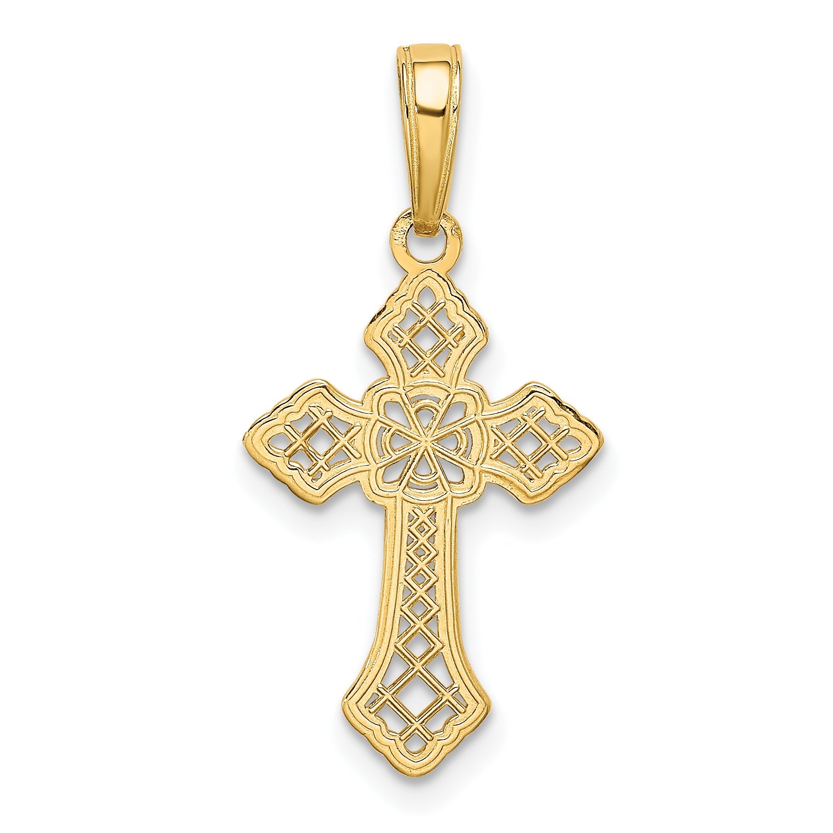 14K Yellow Gold Polished Passion Cross W/Lace Center Pendant
