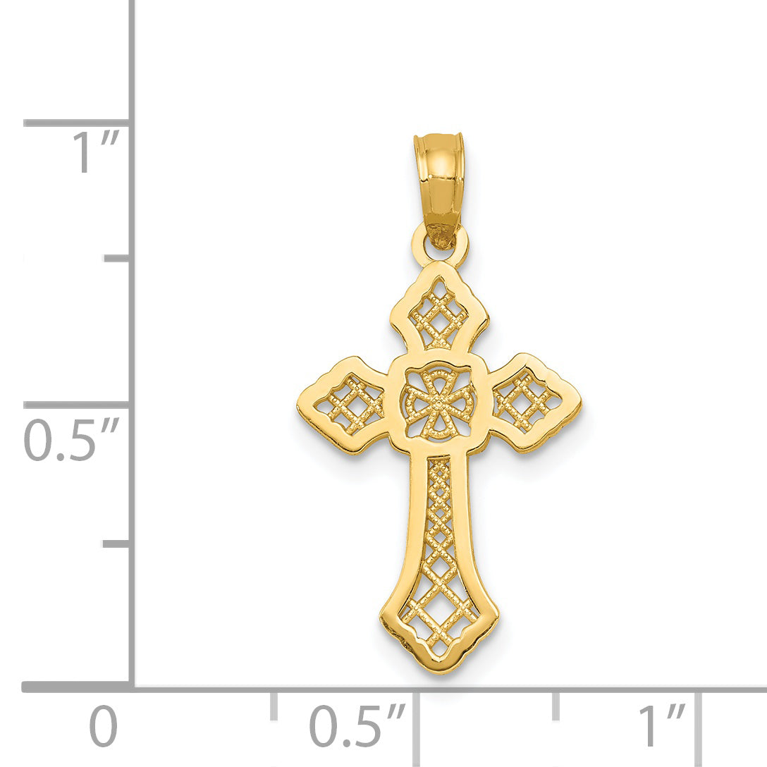 14K Yellow Gold Polished Passion Cross W/Lace Center Pendant