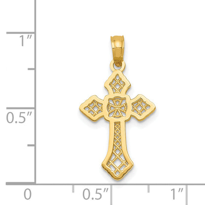 14K Yellow Gold Polished Passion Cross W/Lace Center Pendant