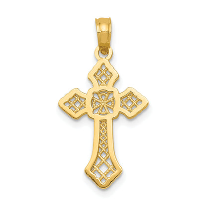 14K Yellow Gold Polished Passion Cross W/Lace Center Pendant