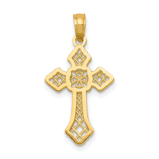 14K Yellow Gold Polished Passion Cross W/Lace Center Pendant