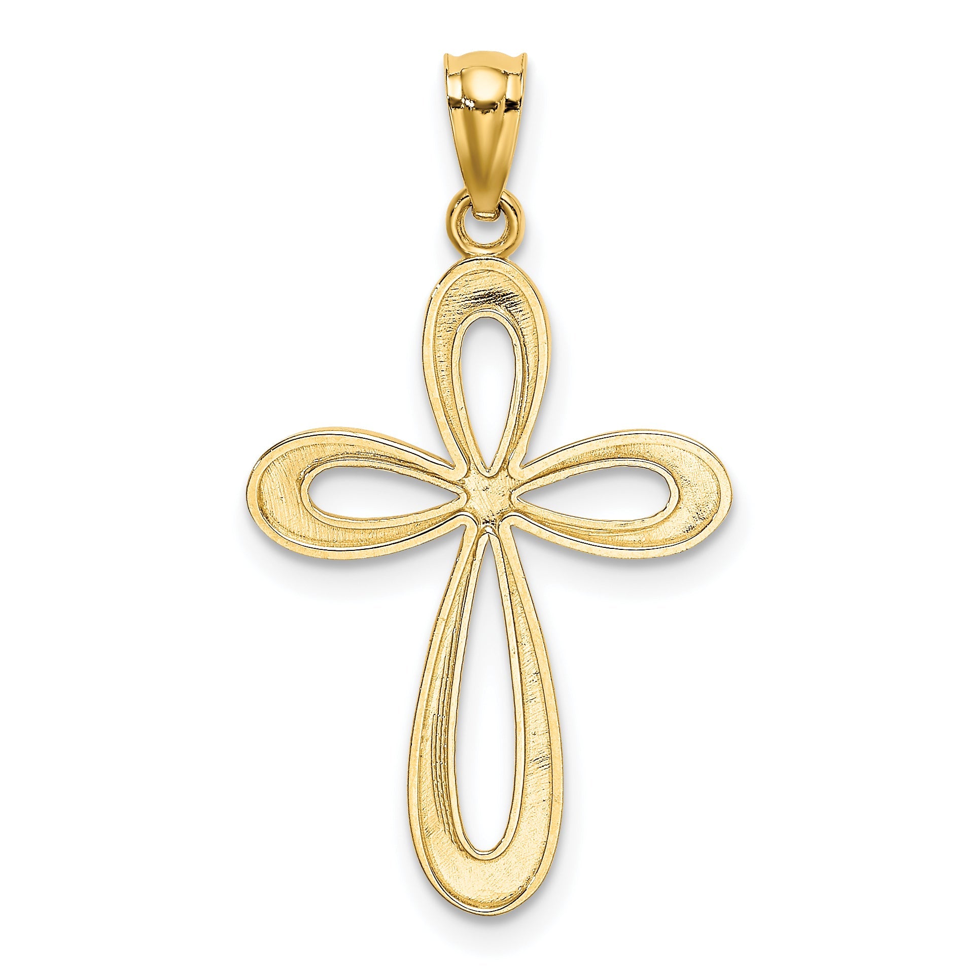 14K Yellow Gold Polished Ribbon Cross Pendant