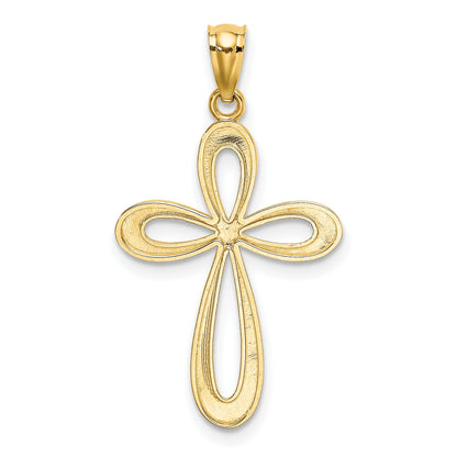 14K Yellow Gold Polished Ribbon Cross Pendant
