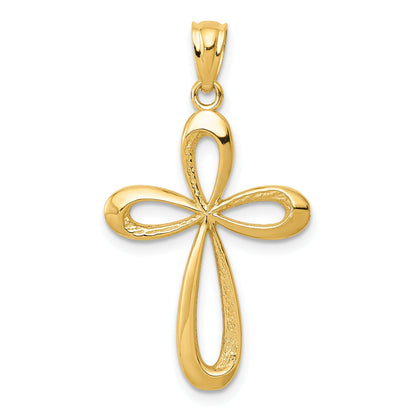 14K Yellow Gold Polished Ribbon Cross Pendant