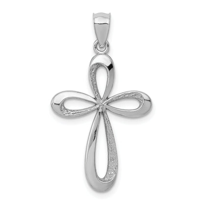 14K White Gold Polished Ribbon Cross Pendant