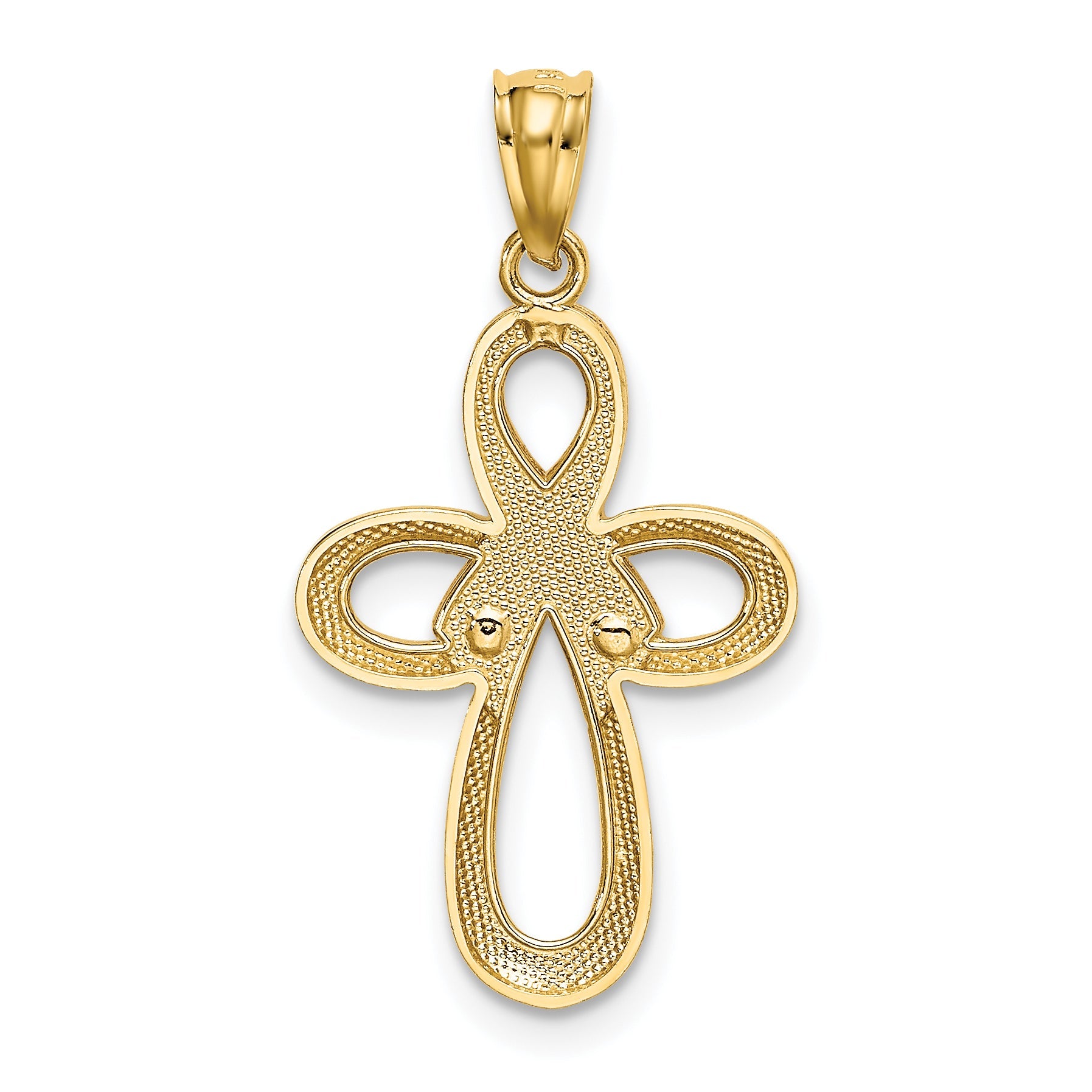 14K Two-Tone Polished Pink Ribbon Cross Pendant