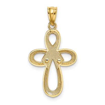 14K Two-Tone Polished Pink Ribbon Cross Pendant