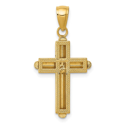 14k Yellow Gold Gold Polished Beveled Stick Cross W/Frame Pendant