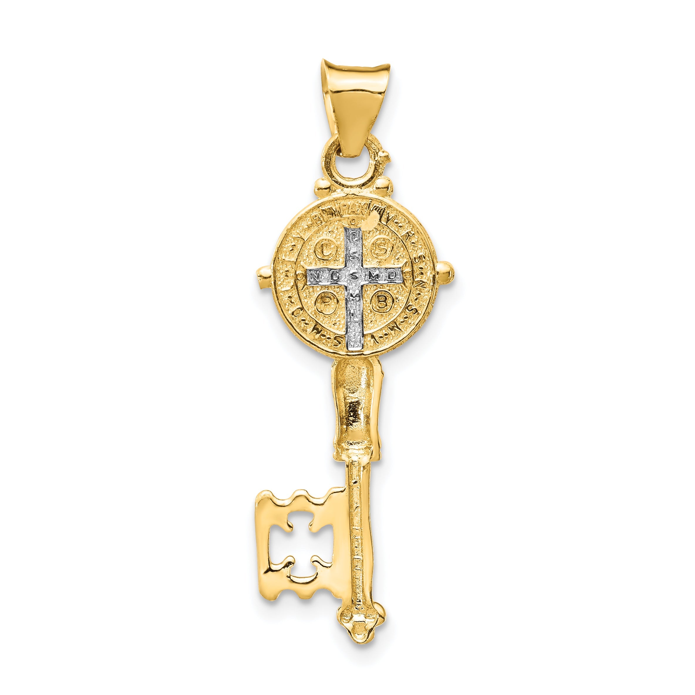 14K Yellow & Rhodium With Cross Key Pendant