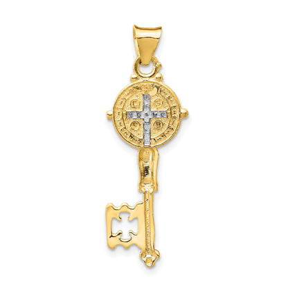 14K Yellow & Rhodium With Cross Key Pendant
