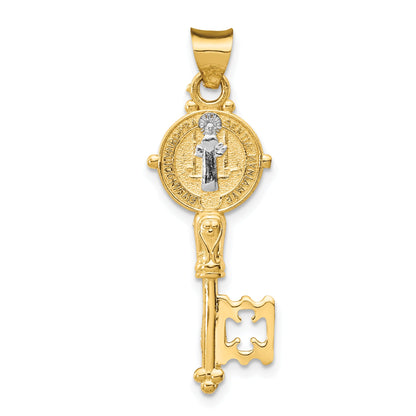 14K Yellow & Rhodium With Cross Key Pendant