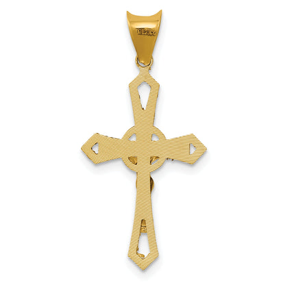 14K Yellow & Rhodium W/Rhodium Crucifix Cross Pendant
