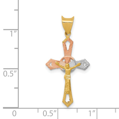 14K Yellow & Rhodium W/Rhodium Crucifix Cross Pendant