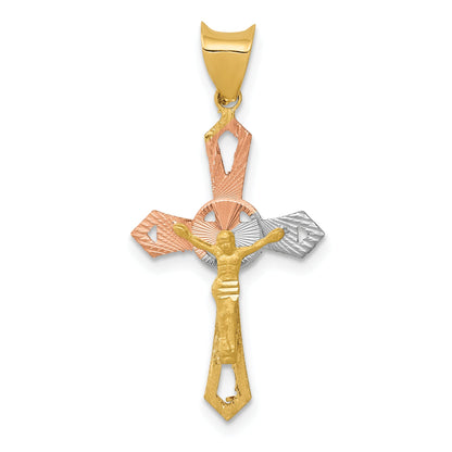 14K Yellow & Rhodium W/Rhodium Crucifix Cross Pendant