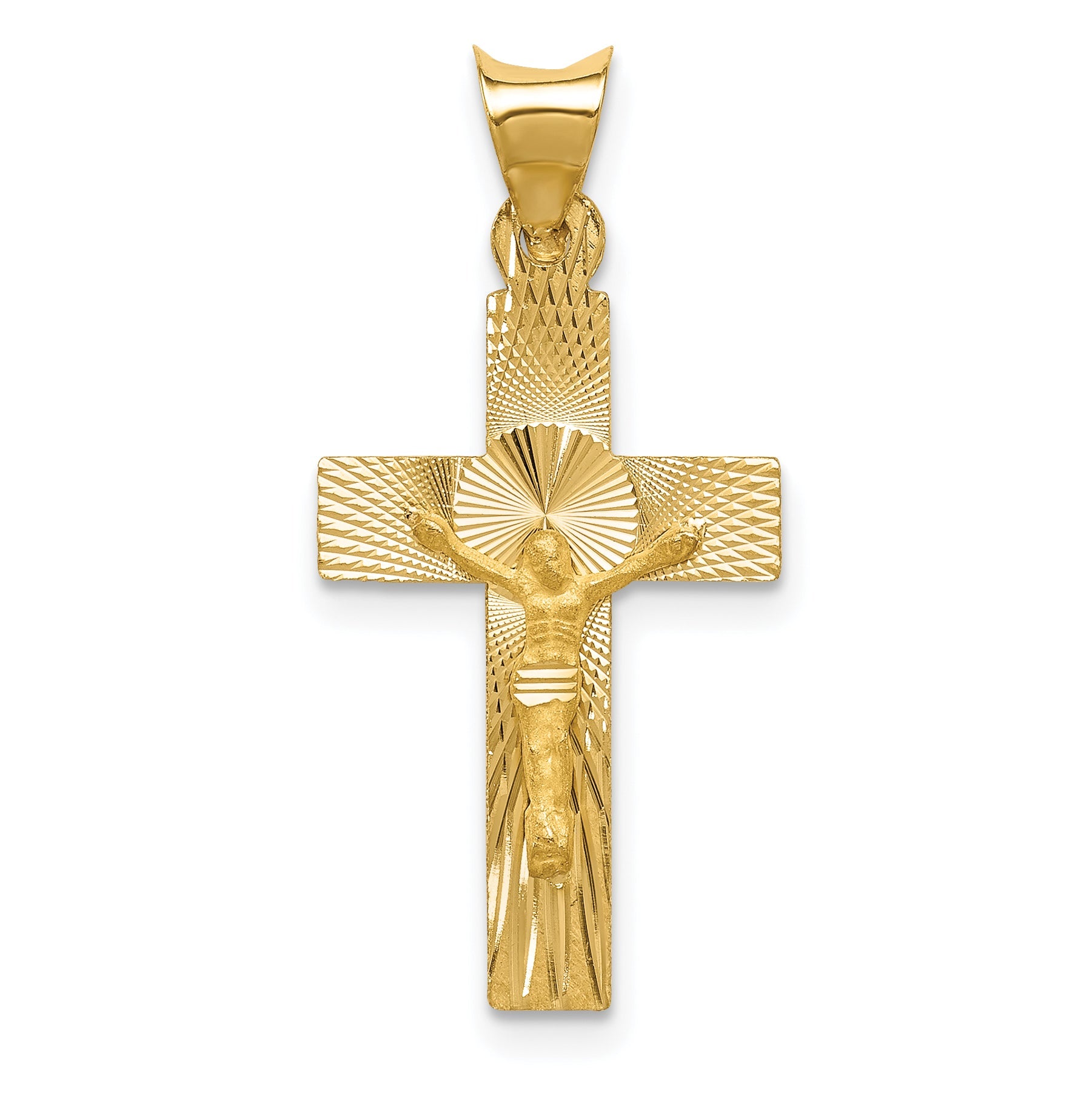 14K Yellow Gold Polished Satin And D/C Crucifix Pendant