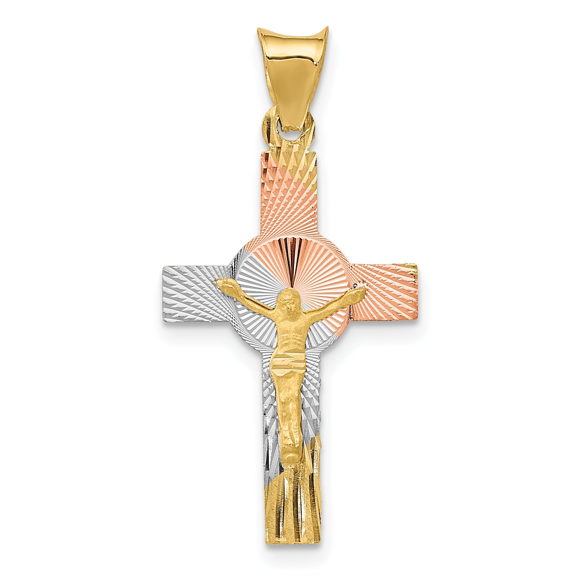 14K Yellow & Rhodium W/Rhodium Iona Crucifix Cross Pendant