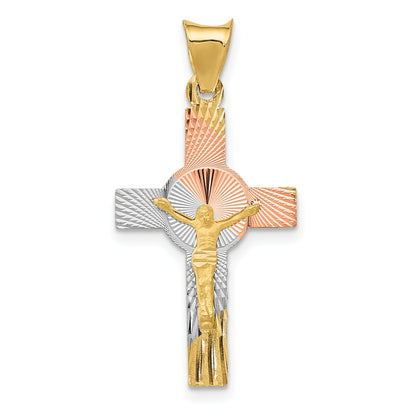 14K Yellow & Rhodium W/Rhodium Iona Crucifix Cross Pendant