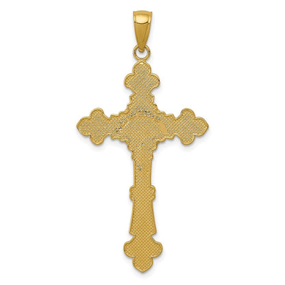 14k Yellow Gold Polished Textured INRI Crucifix Fleur de Lis Pendant