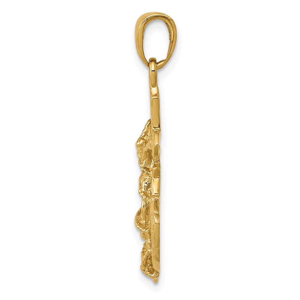14k Yellow Gold Polished Textured Mariners Crucifix Rope/Wheel Pendant