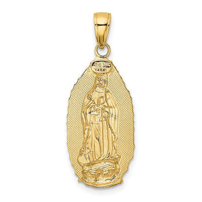 14k Yellow Gold Polished Our Lady Of Guadalupe Oval Disc Engraved Pendant
