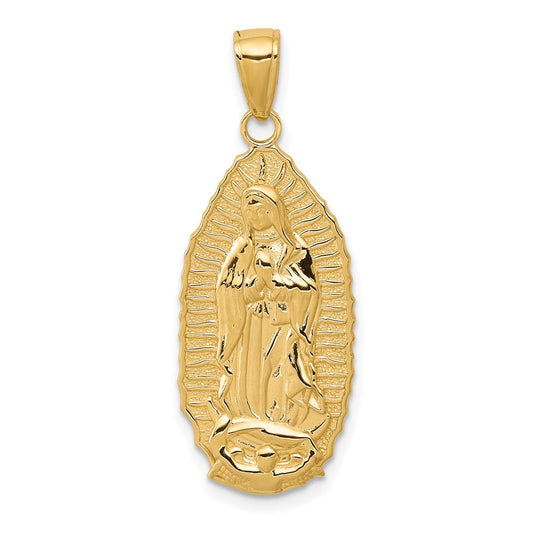 14k Yellow Gold Polished Our Lady Of Guadalupe Oval Disc Engraved Pendant