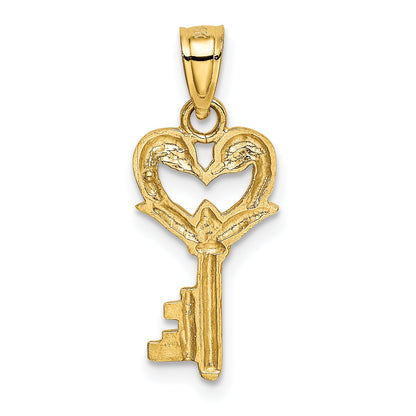 14k Yellow Gold Polished Swans Heart Key Charm