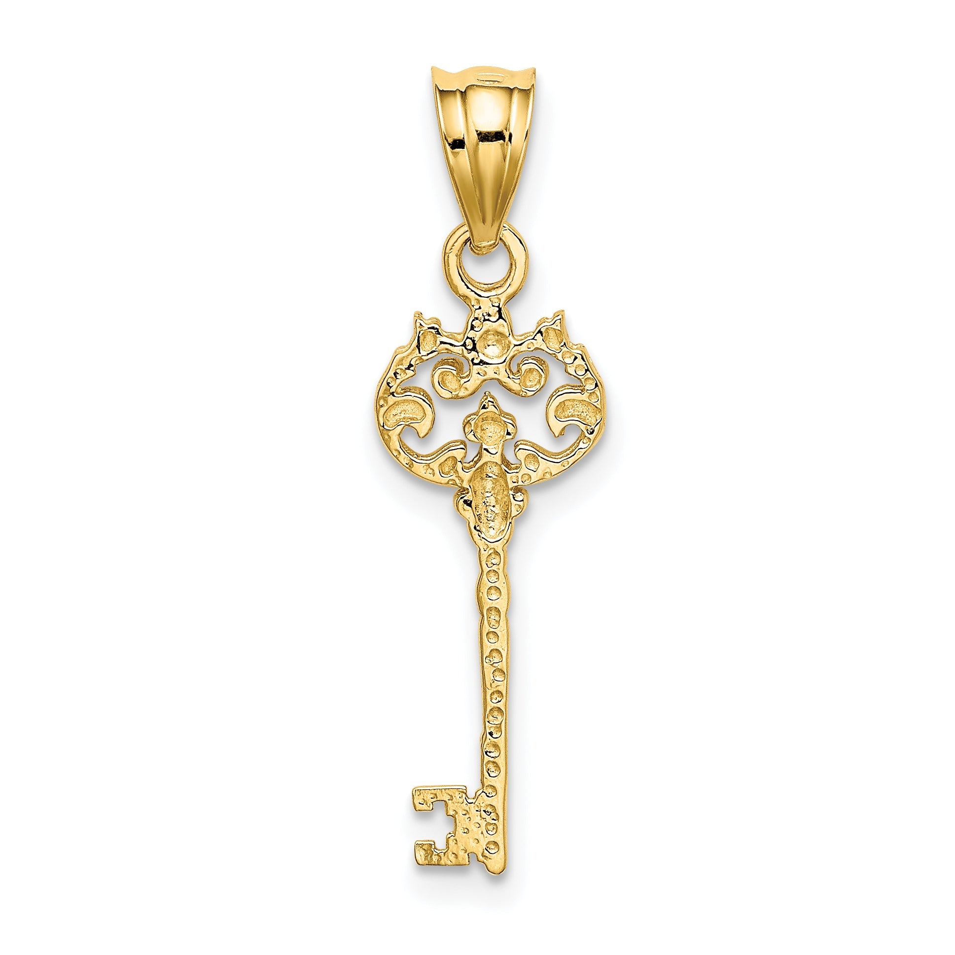 14k Yellow Gold Polished Filigree Key Charm