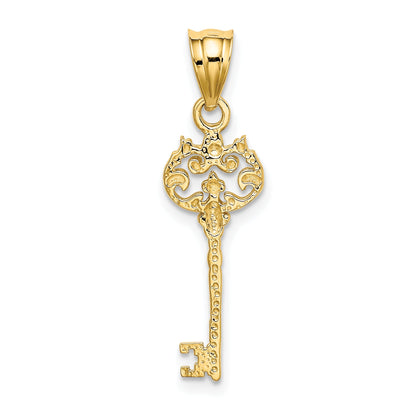 14k Yellow Gold Polished Filigree Key Charm