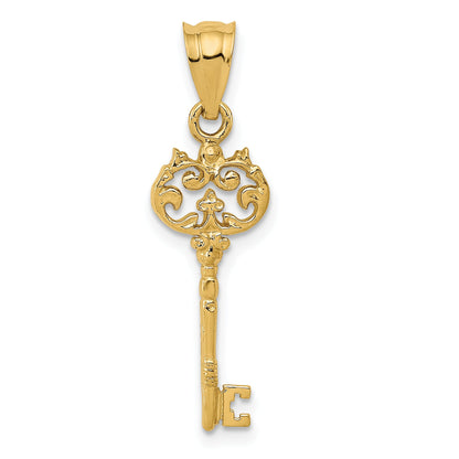 14k Yellow Gold Polished Filigree Key Charm