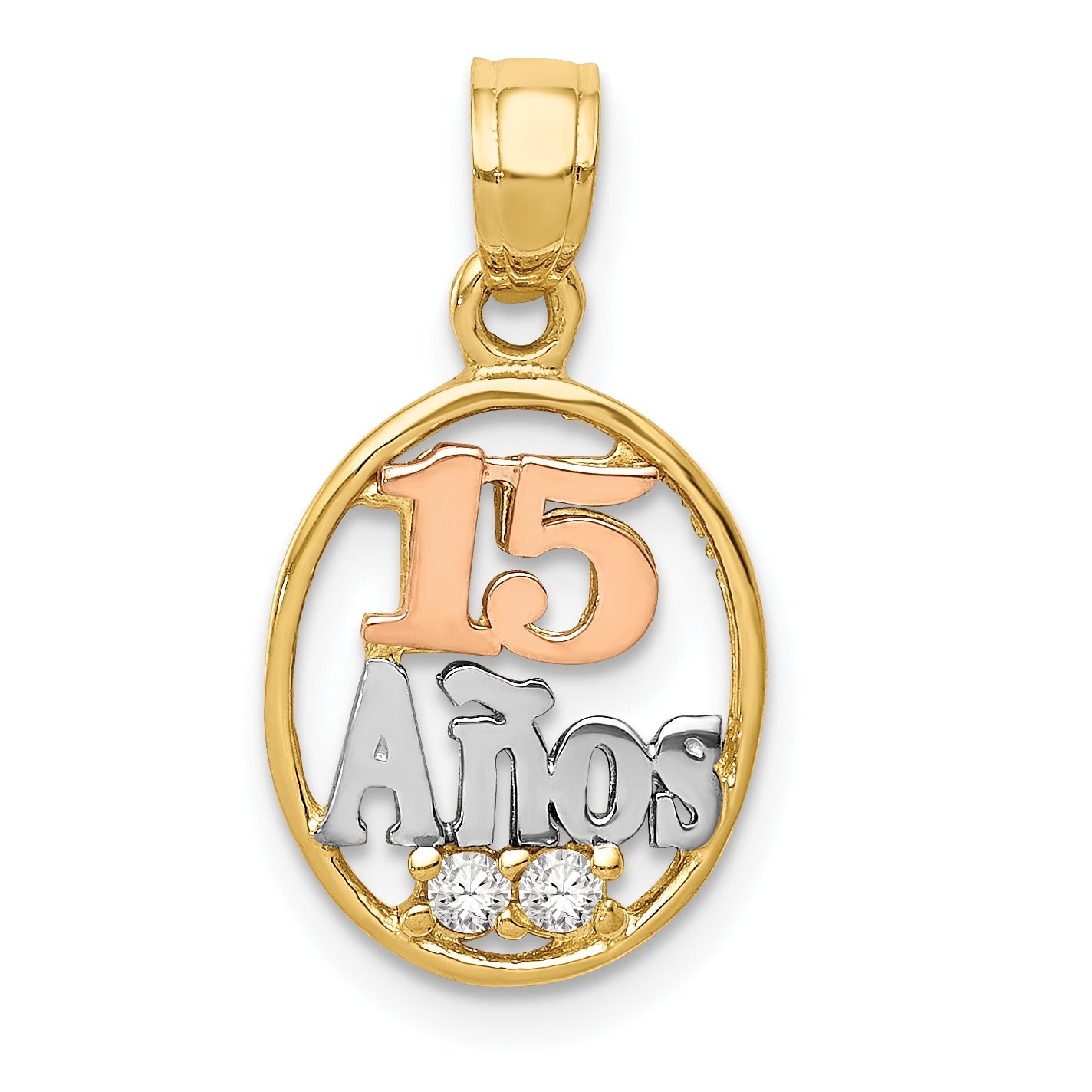 14K Two-Tone W/White Rhodium Cz 15 Anos Pendant